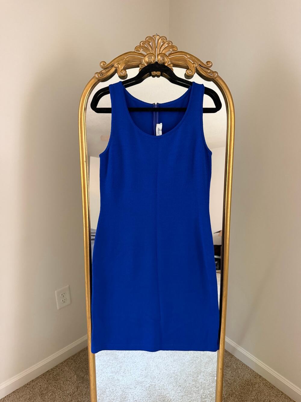 St John Blue Knit Wool Blend Sleeveless Sheath Dress